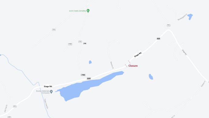 Location of pipe replacement on Route 609 (Stage Rd.) in Campbell County