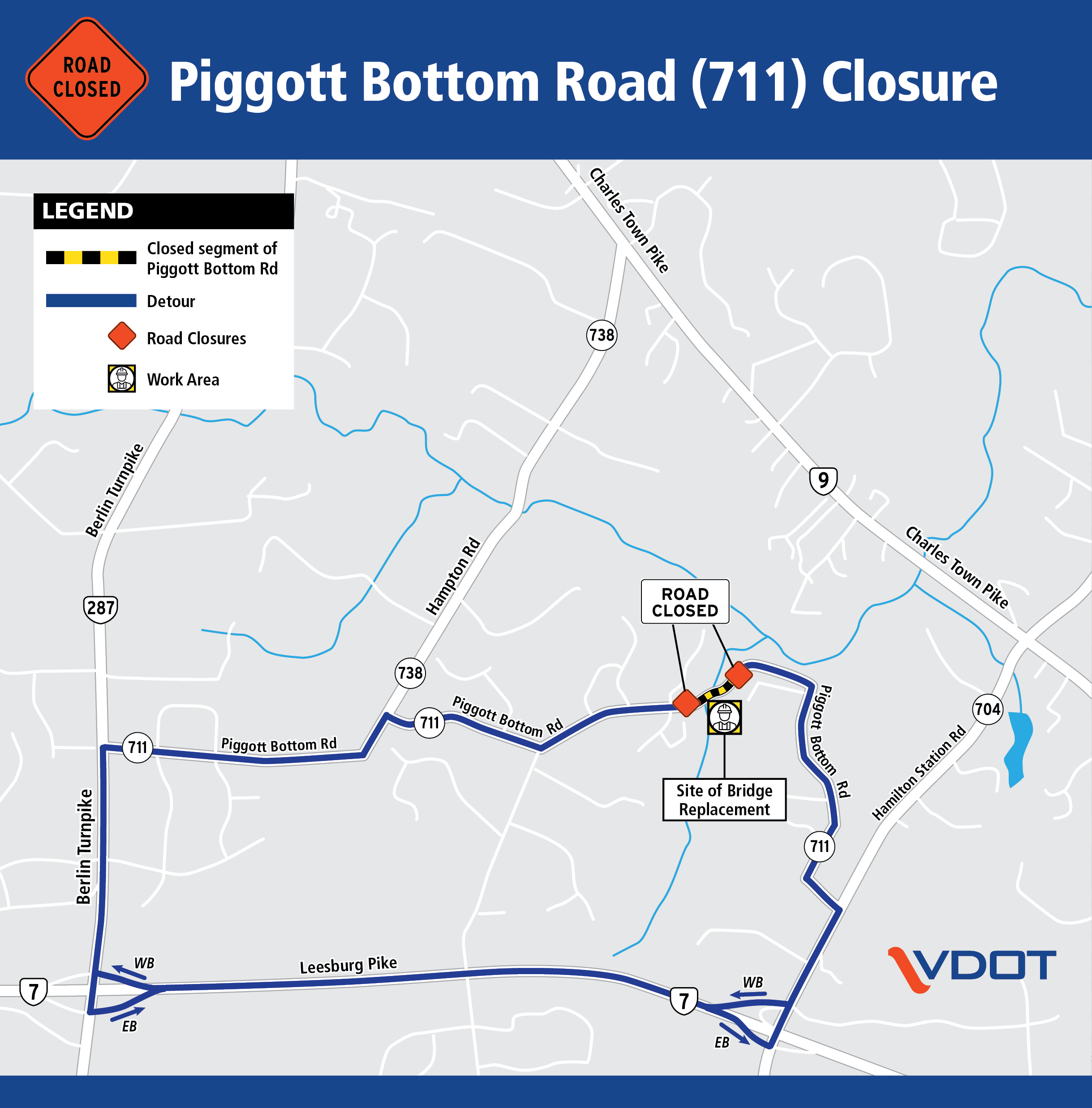 Map of Piggott Bottom Road detour