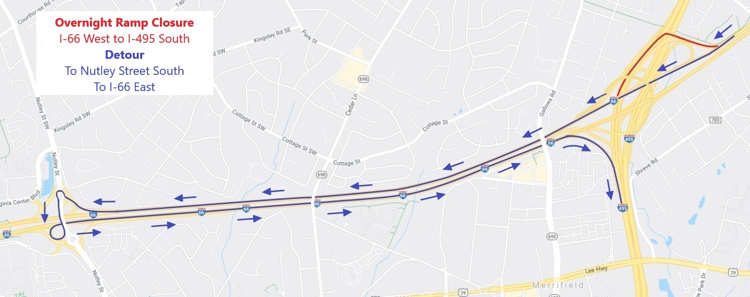 Detour map for ramp closure