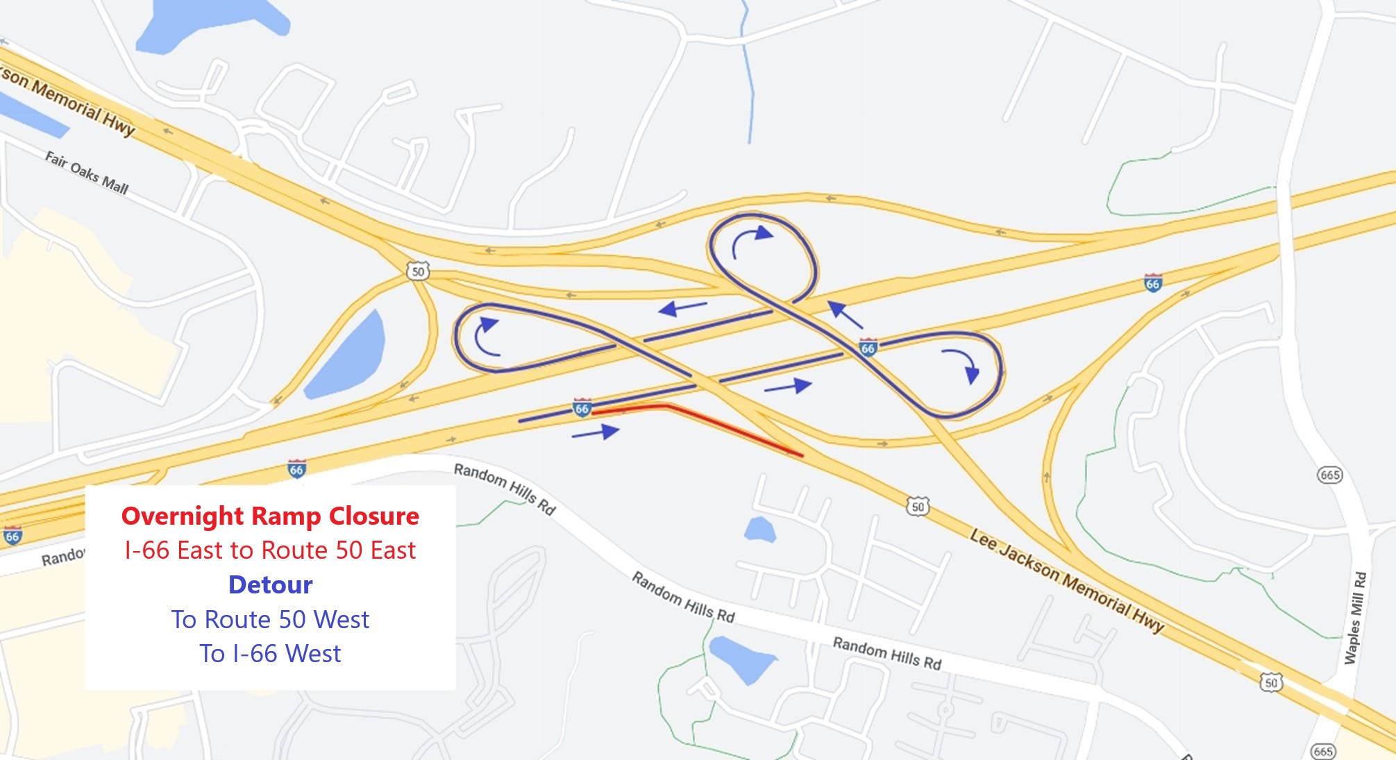 Detour for I-66 East to Route 50 East 